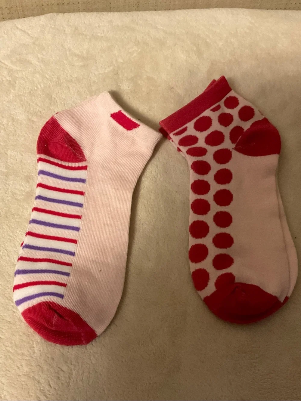Women's Pink and Red Ankle Sock Duo - Polka Dot & Striped Pair